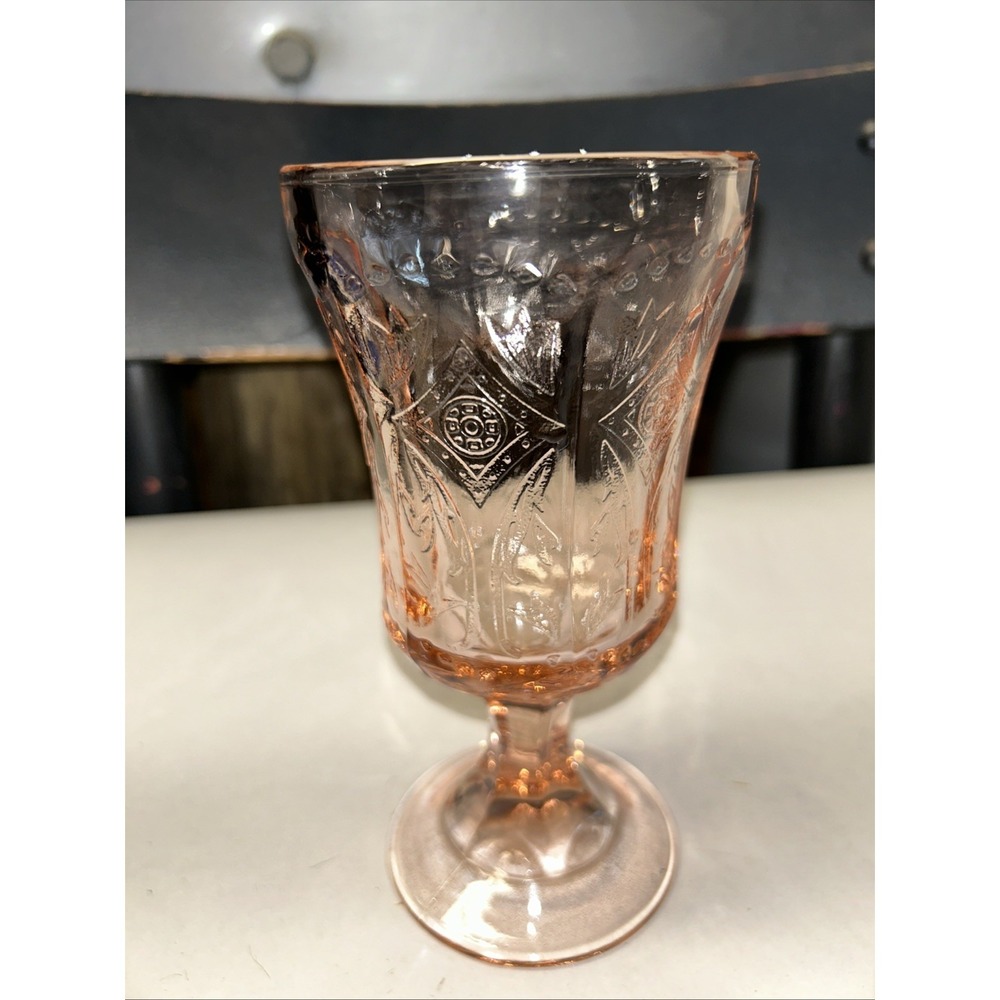 Vintage Indiana Federal Pink Madrid Depression Glass Footed Water Wine Goblet